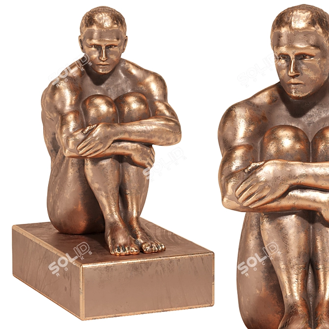 Muscle Man Seating Statue - Gold/Silver/Bronze 3D model image 3