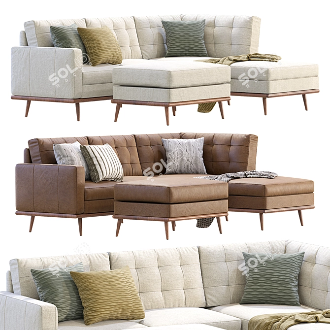 Isaac Modern Leather Sectional Set 3D model image 3