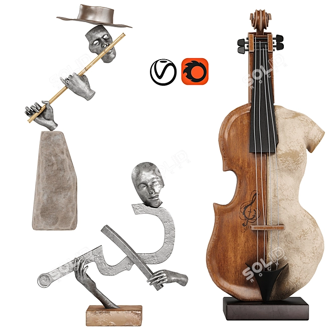 Music & Human Sculpture Trio 3D model image 1