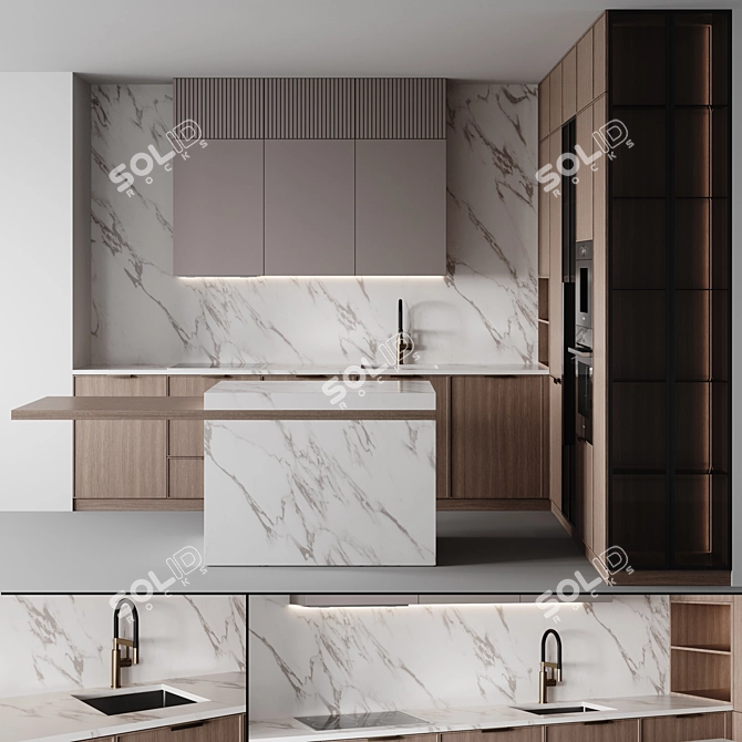 Flexible modern kitchen design 3D model image 1