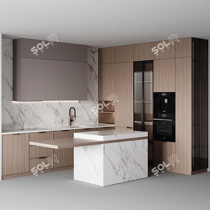 Flexible modern kitchen design 3D model image 2