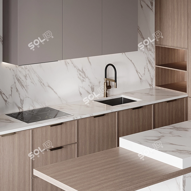 Flexible modern kitchen design 3D model image 3