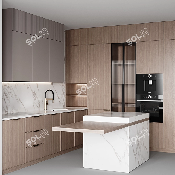 Flexible modern kitchen design 3D model image 6