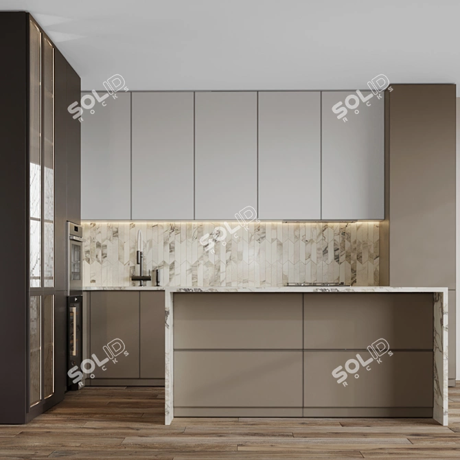 Modern L-Shape Kitchen 3D Model 3D model image 1