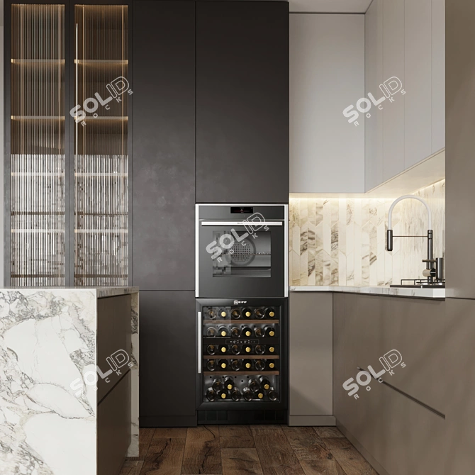 Modern L-Shape Kitchen 3D Model 3D model image 2