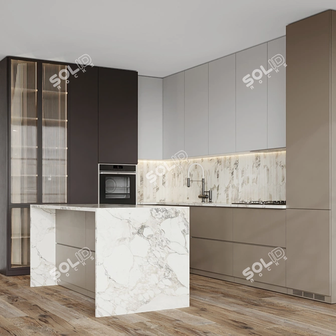 Modern L-Shape Kitchen 3D Model 3D model image 4