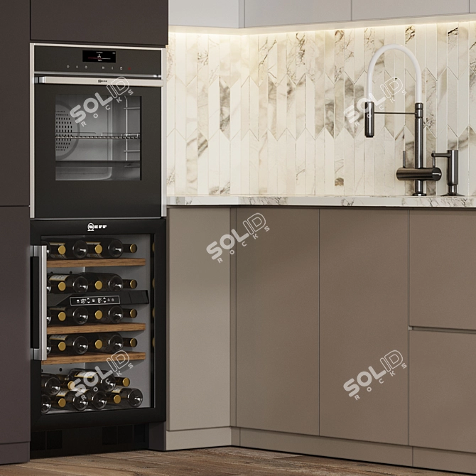 Modern L-Shape Kitchen 3D Model 3D model image 5