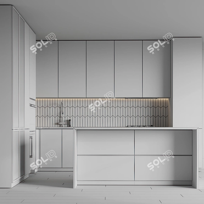 Modern L-Shape Kitchen 3D Model 3D model image 7