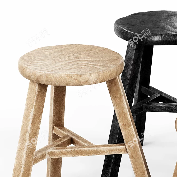 Modern Wooden Stool Set Varieties 3D model image 2