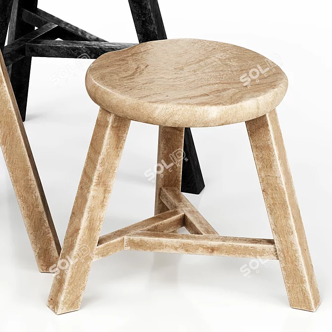 Modern Wooden Stool Set Varieties 3D model image 3