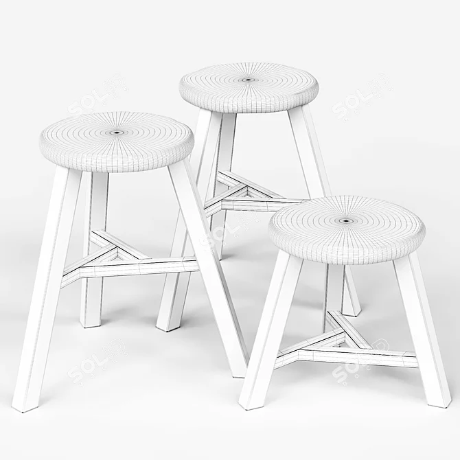 Modern Wooden Stool Set Varieties 3D model image 5