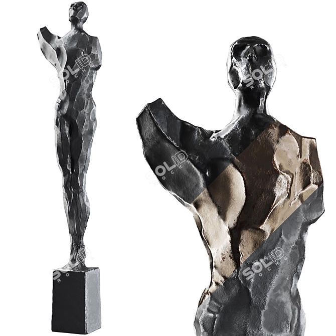 Abstract Metal Stone Human Sculpture 3D model image 1