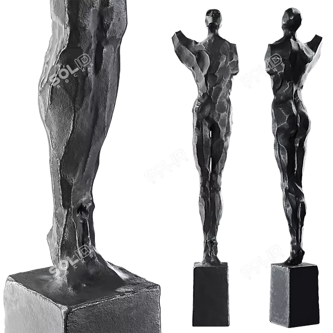 Abstract Metal Stone Human Sculpture 3D model image 2