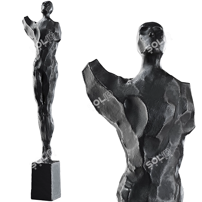 Abstract Metal Stone Human Sculpture 3D model image 3