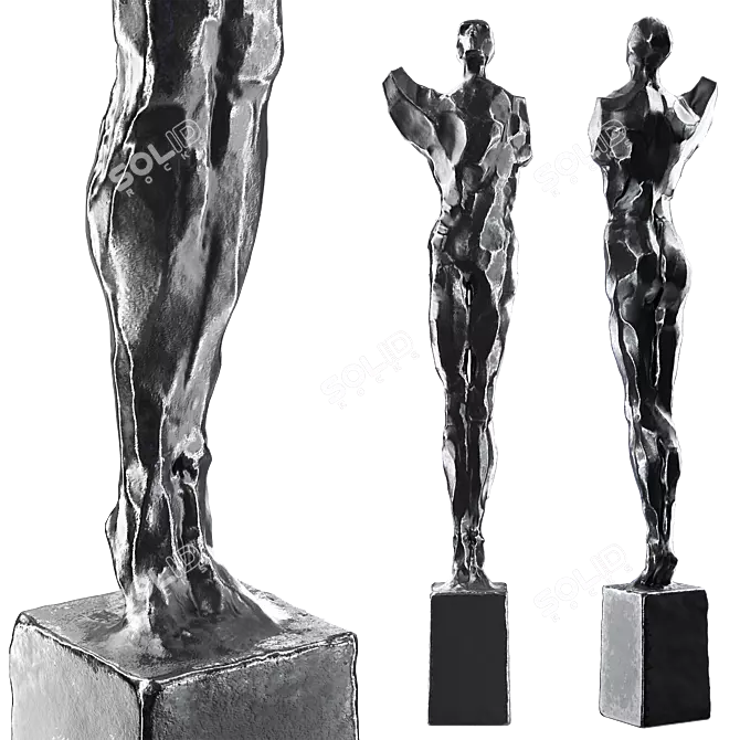 Abstract Metal Stone Human Sculpture 3D model image 4