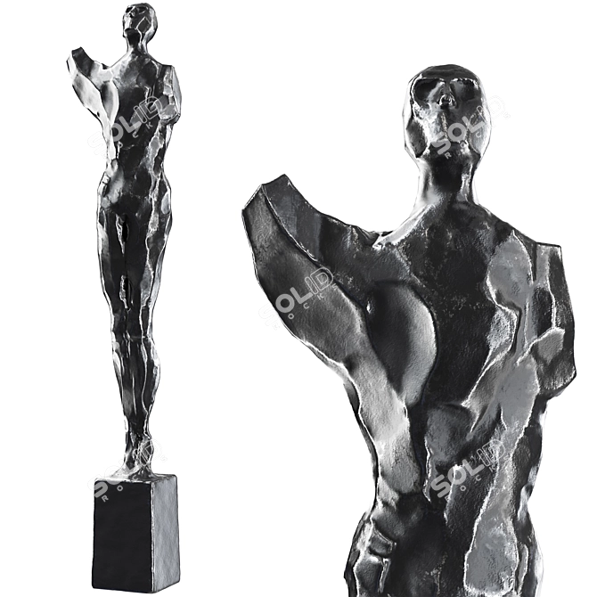 Abstract Metal Stone Human Sculpture 3D model image 5