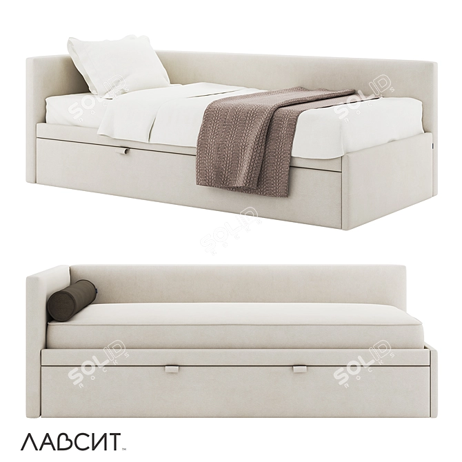 Leo Bed with Armrest, dimensions: 108x216x75cm 3D model image 1