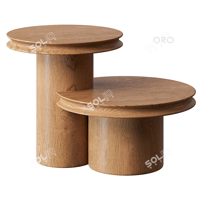 Oro Natural Walnut Tiered Side Table 3D model image 1