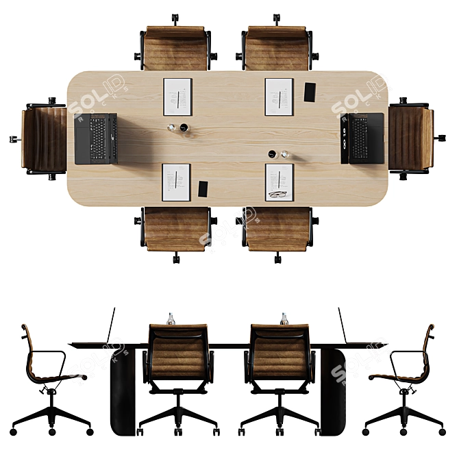 Modern Office Table Set 3D model image 4