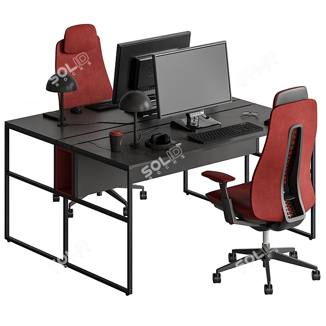 Workspace Bundle - Desk and Chair 3D model image 2