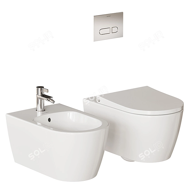 Designer Wall-Hung Toilet & Bidet 3D model image 1