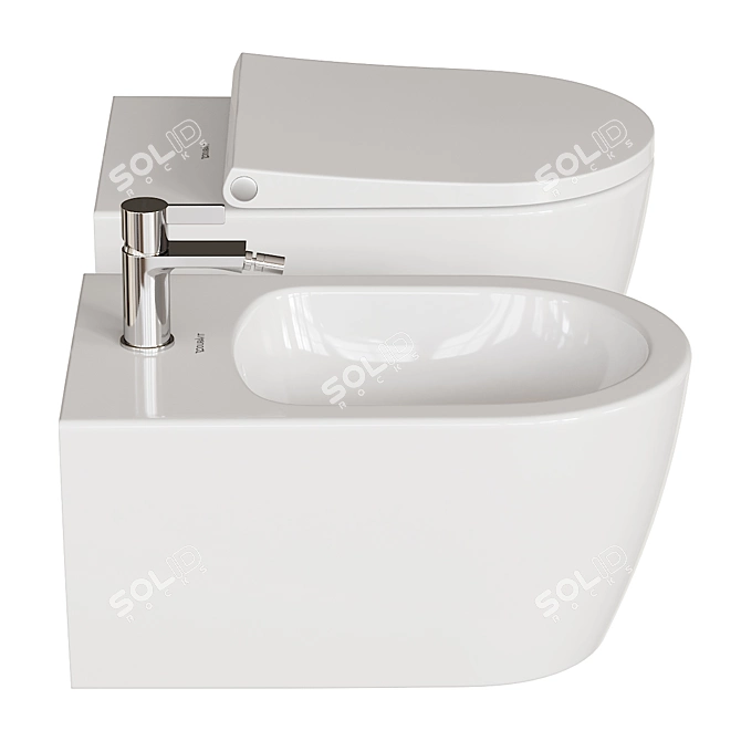 Designer Wall-Hung Toilet & Bidet 3D model image 2