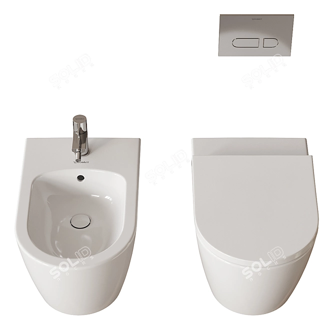 Designer Wall-Hung Toilet & Bidet 3D model image 3