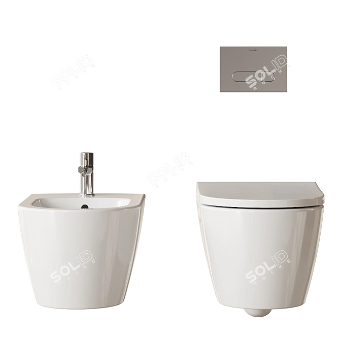 Designer Wall-Hung Toilet & Bidet 3D model image 4