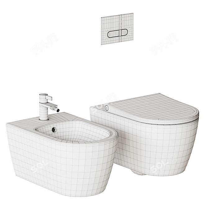 Designer Wall-Hung Toilet & Bidet 3D model image 5