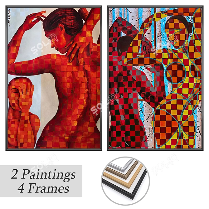 Artwork Set with Various Frames 3D model image 1