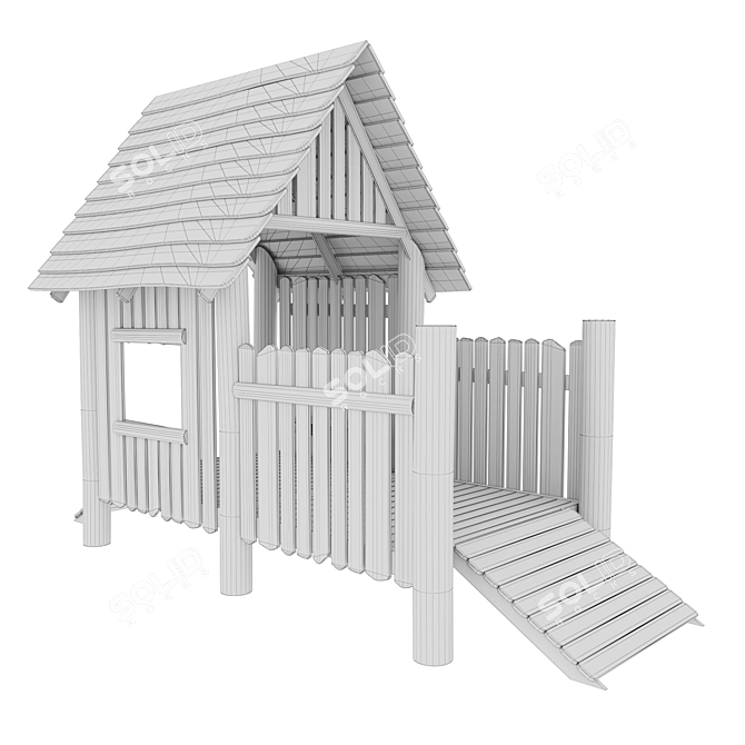 Kids Wooden Playhouse with Terrace 3D model image 2