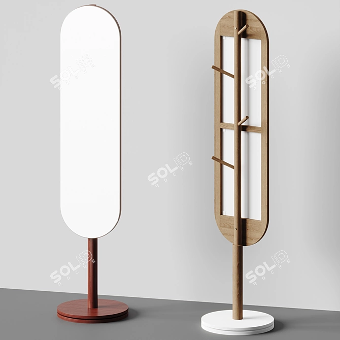 Wood and Glass Standing Mirror 3D model image 2