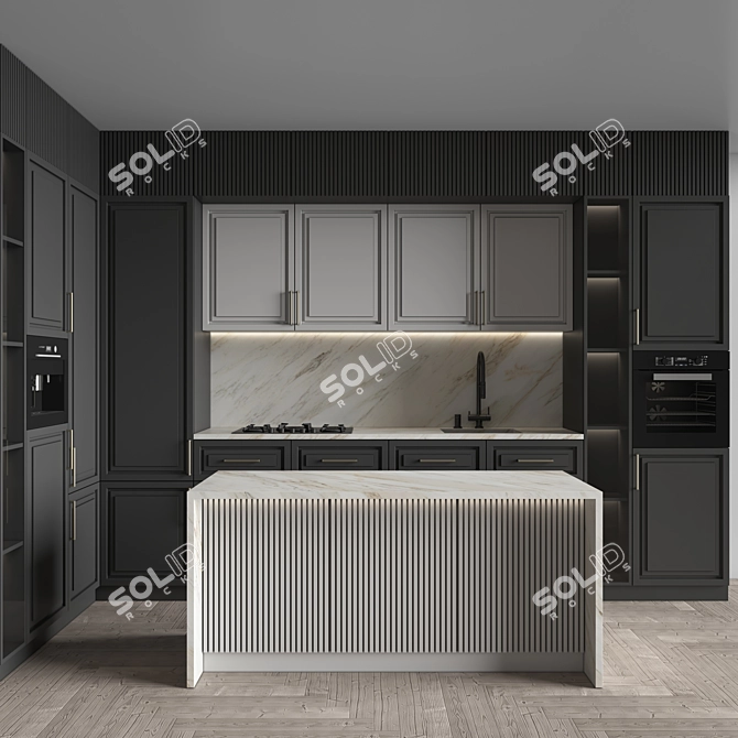 Neoclassical Kitchen 161: Versatile Interior Solution 3D model image 1