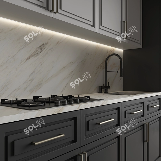 Neoclassical Kitchen 161: Versatile Interior Solution 3D model image 2