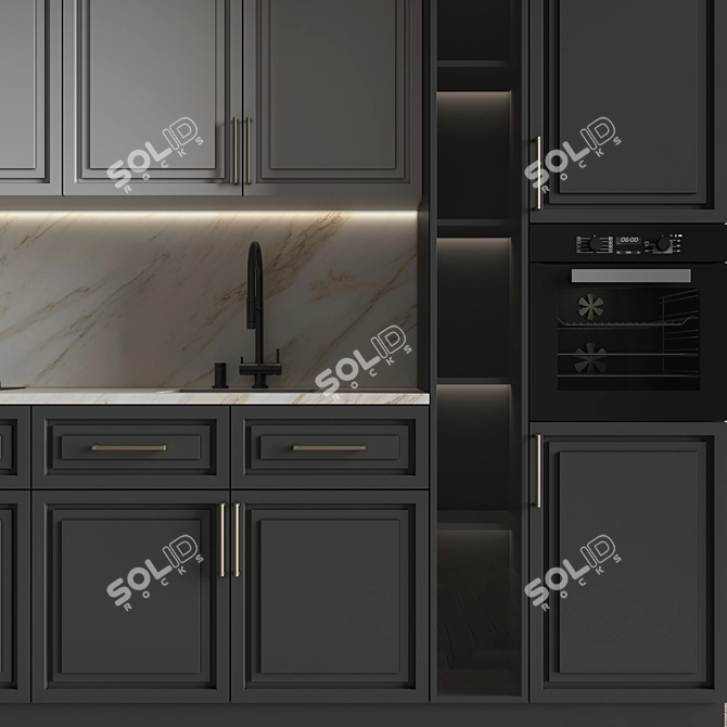 Neoclassical Kitchen 161: Versatile Interior Solution 3D model image 4