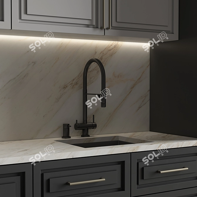 Neoclassical Kitchen 161: Versatile Interior Solution 3D model image 6