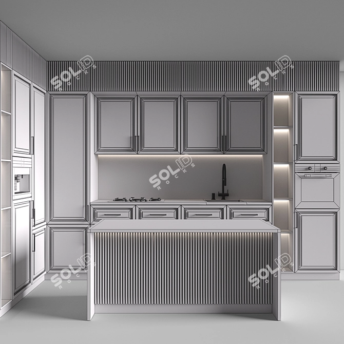 Neoclassical Kitchen 161: Versatile Interior Solution 3D model image 7