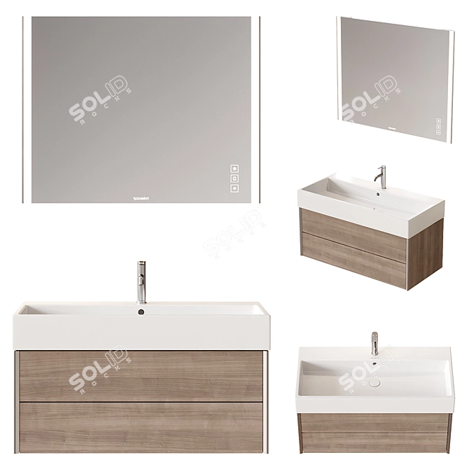 Modern Wood Vanity Set With Integrated Lighting 3D model image 1