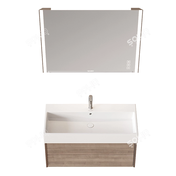 Modern Wood Vanity Set With Integrated Lighting 3D model image 3