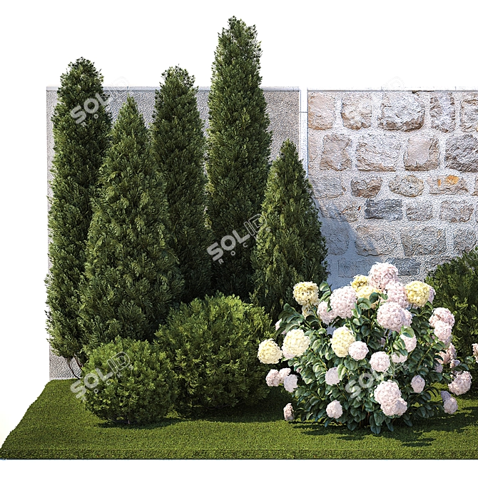 Hydrangea & Cypress Landscape Collection 3D model image 2