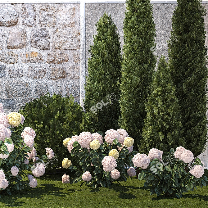 Hydrangea & Cypress Landscape Collection 3D model image 5