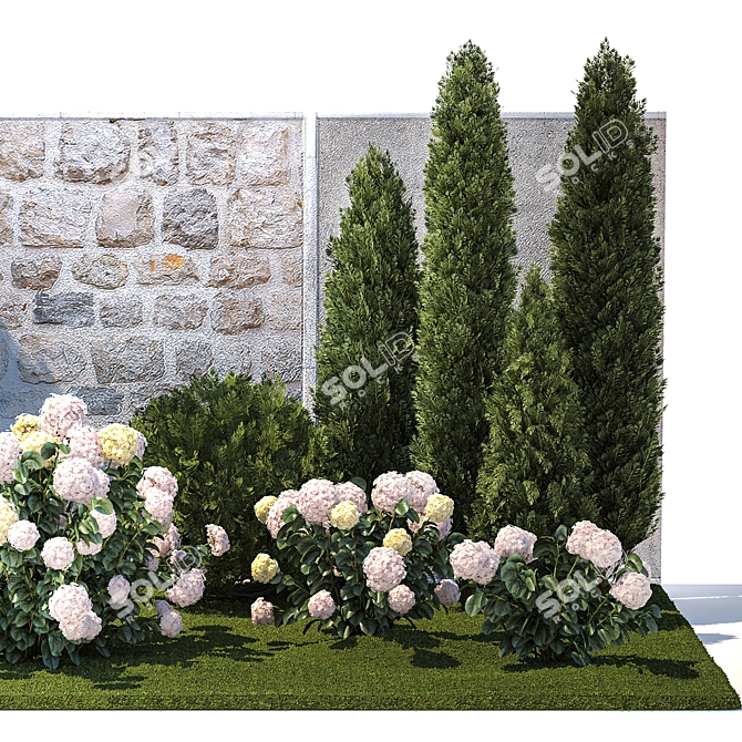 Hydrangea & Cypress Landscape Collection 3D model image 6