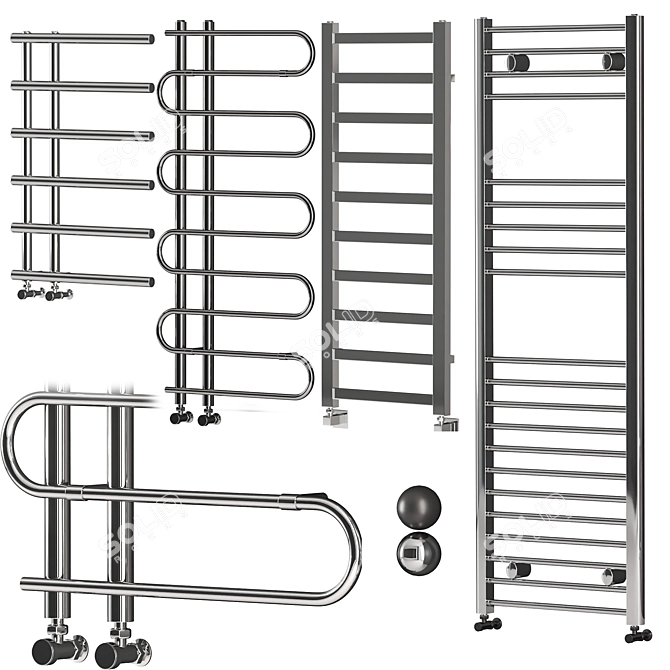 Designer Towel Radiator Set - High Quality 3D model image 2