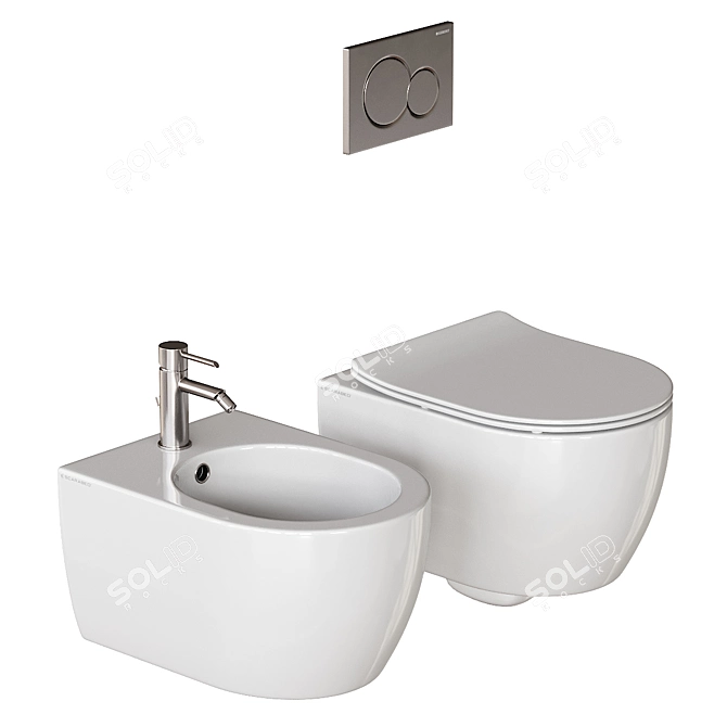 Moon Ceramic Bathroom Set 3D model image 3