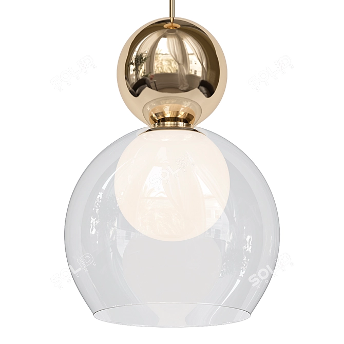 Golden Double-Pendant Light Fixture 3D model image 1