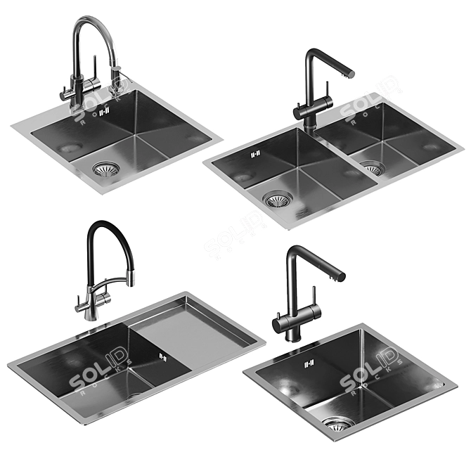 Kitchen Sink Set & Faucets 3D model image 1