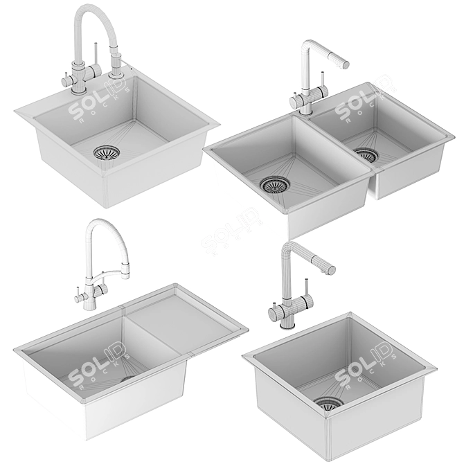 Kitchen Sink Set & Faucets 3D model image 6