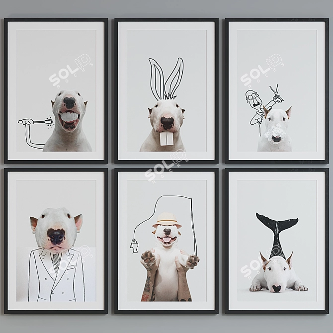 Modern Dog Portrait Picture Frame Set 3D model image 2