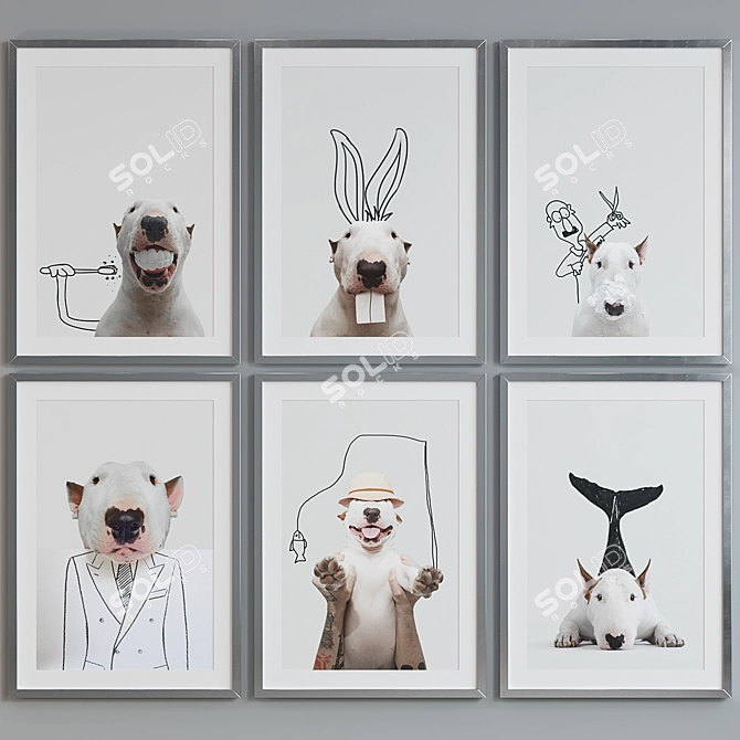 Modern Dog Portrait Picture Frame Set 3D model image 3