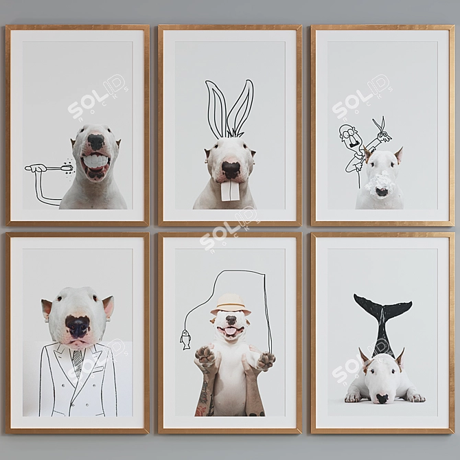 Modern Dog Portrait Picture Frame Set 3D model image 4